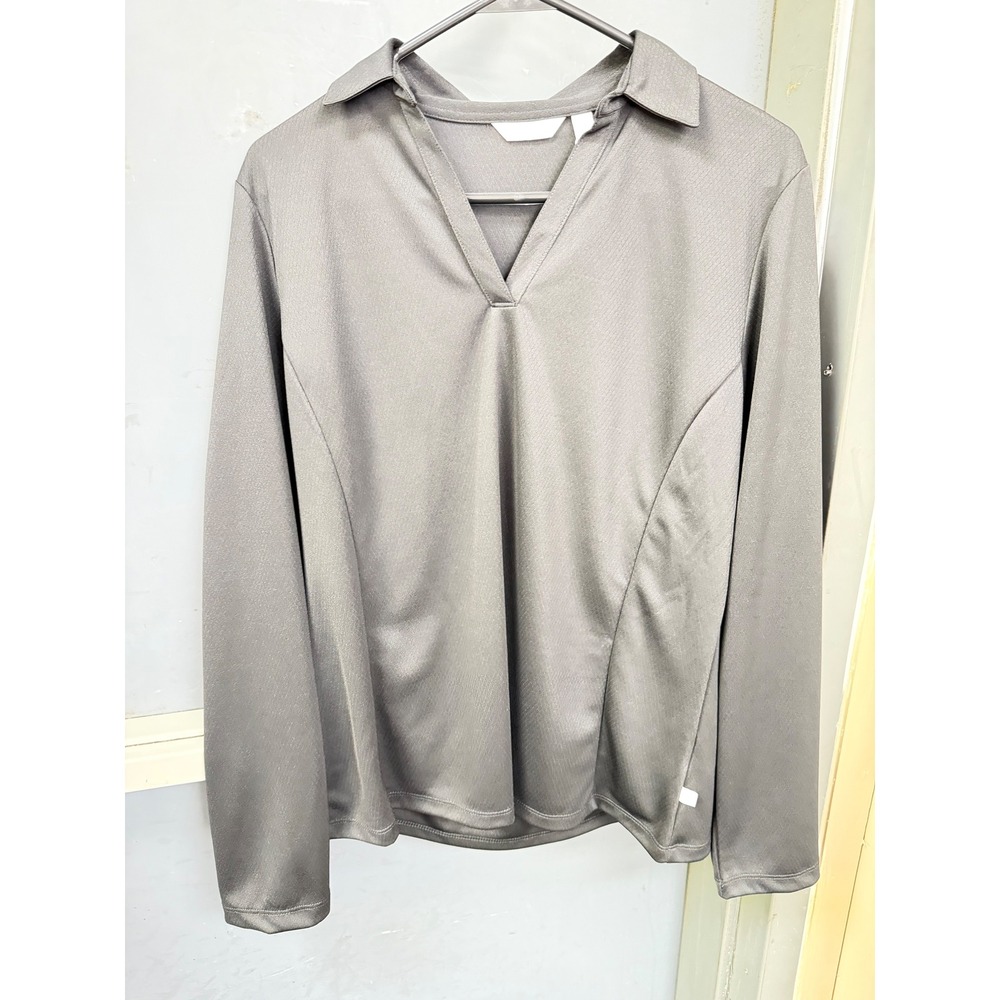Lady Hagen Essentials Womens Golf Polo Shirt Long Sleeve Black V-Neck Size L NWT